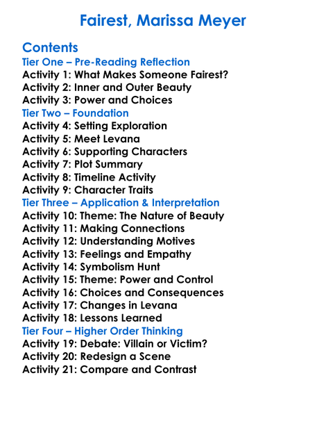 Fairest Marissa Meyer Worksheet Activity Booklet