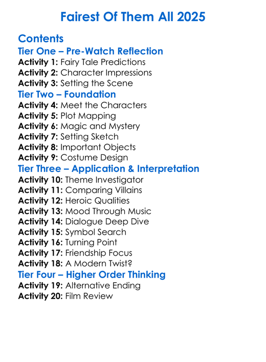 Fairest Of Them All 2025 Worksheet Activity Booklet