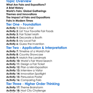 Fairs Expositions And World Events Worksheet Activity Booklet