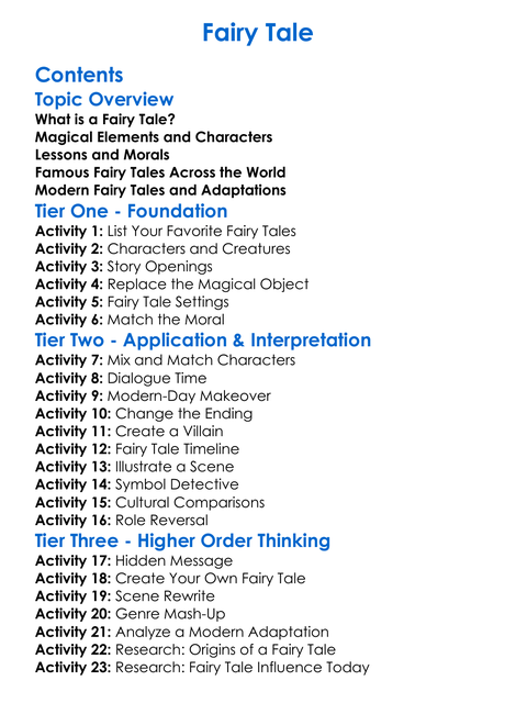 Fairy Tale Worksheet Activity Booklet