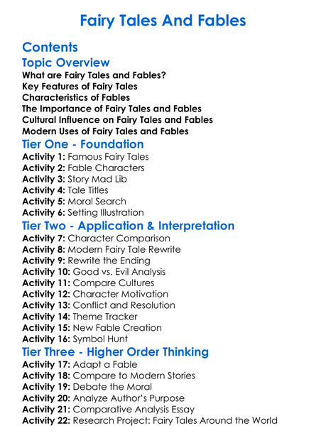 Fairy Tales And Fables Worksheet Activity Booklet