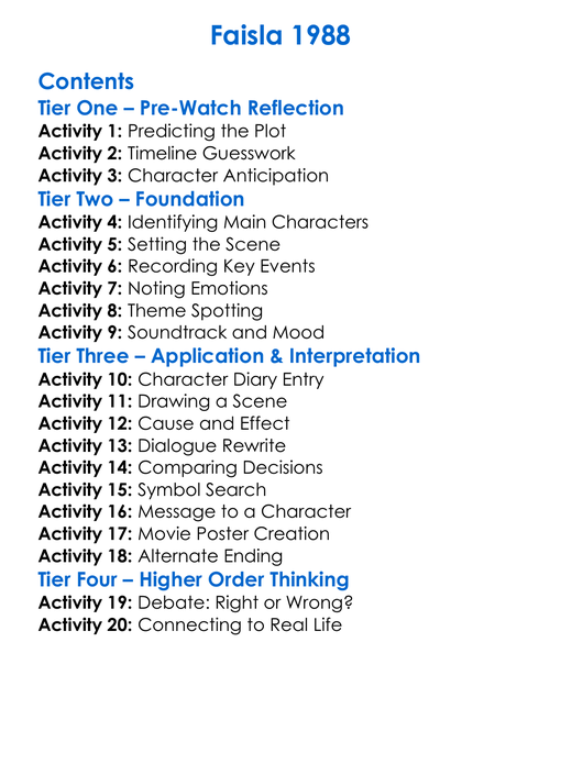Faisla 1988 Worksheet Activity Booklet