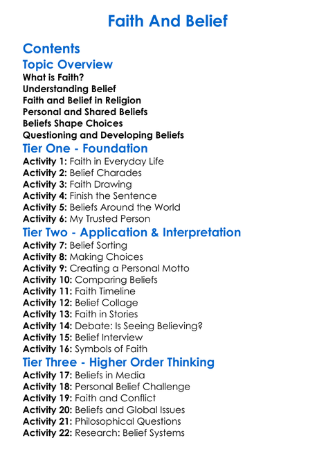 Faith And Belief Worksheet Activity Booklet