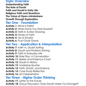 Faith And Doubt Worksheet Activity Booklet