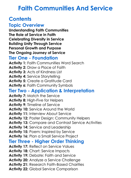 Faith Communities And Service Worksheet Activity Booklet