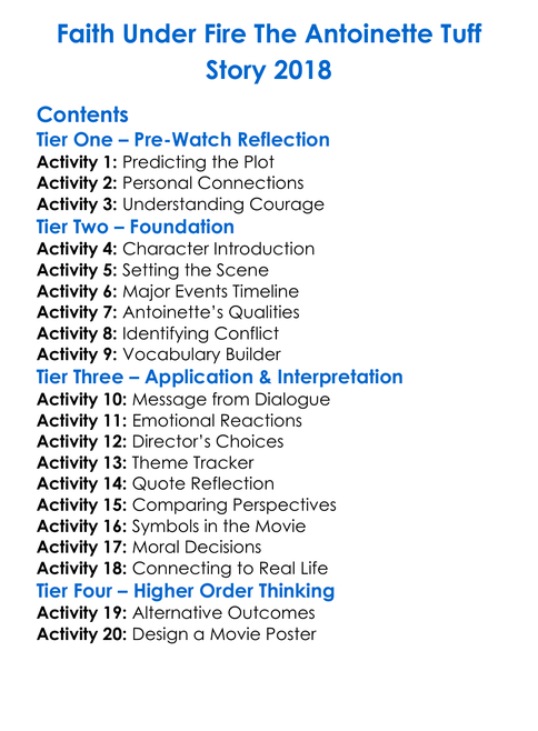 Faith Under Fire The Antoinette Tuff Story 2018 Worksheet Activity Booklet