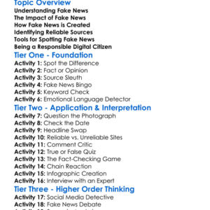 Fake News Detection Worksheet Activity Booklet
