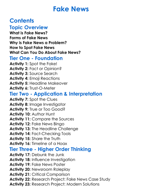 Fake News Worksheet Activity Booklet