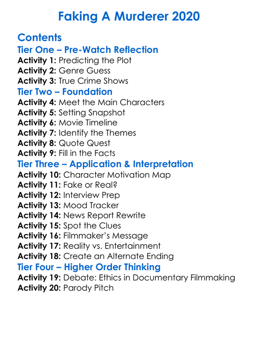 Faking A Murderer 2020 Worksheet Activity Booklet