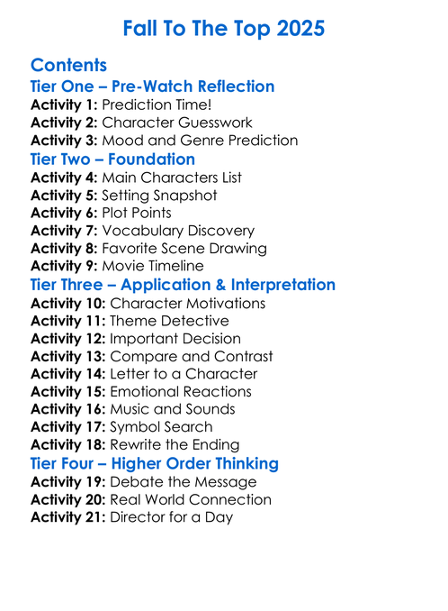 Fall To The Top 2025 Worksheet Activity Booklet