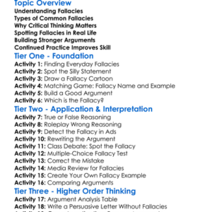 Fallacies And Critical Thinking Worksheet Activity Booklet