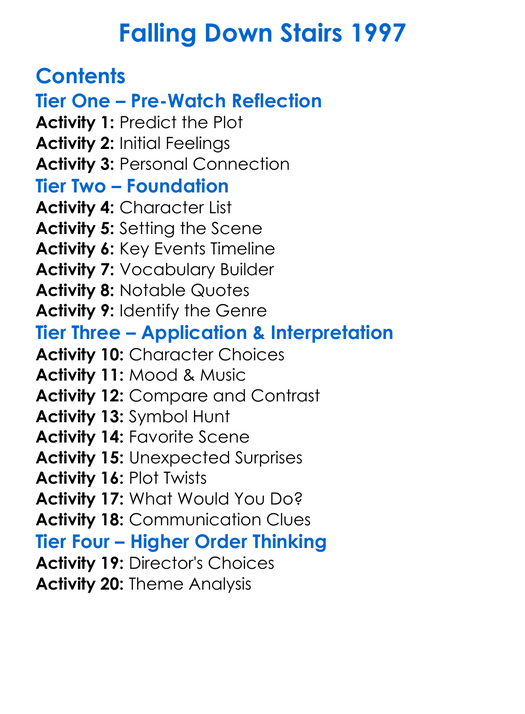 Falling Down Stairs 1997 Worksheet Activity Booklet