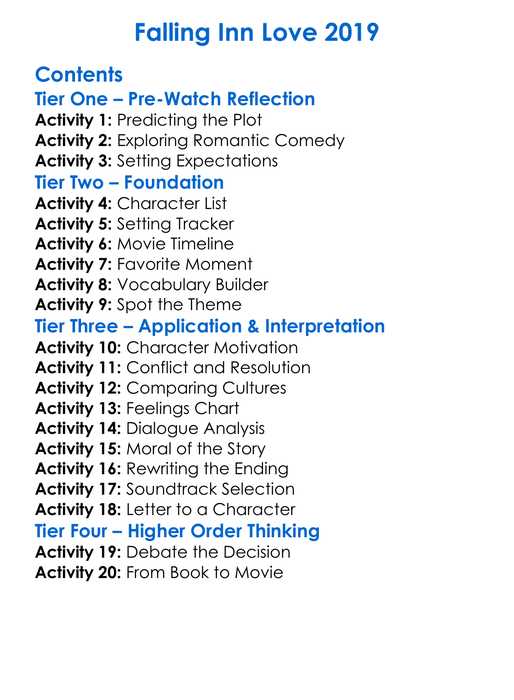 Falling Inn Love 2019 Worksheet Activity Booklet
