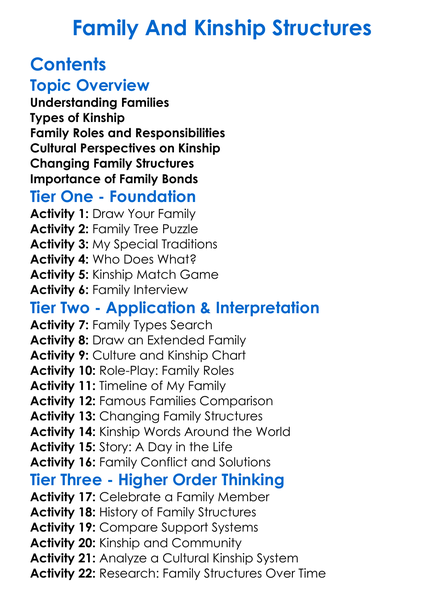 Family And Kinship Structures Worksheet Activity Booklet