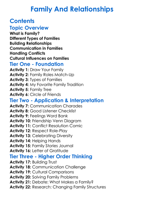 Family And Relationships Worksheet Activity Booklet