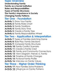 Family As A Social Institution Worksheet Activity Booklet