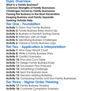 Family Business Issues Worksheet Activity Booklet