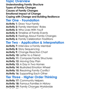 Family Changes Worksheet Activity Booklet