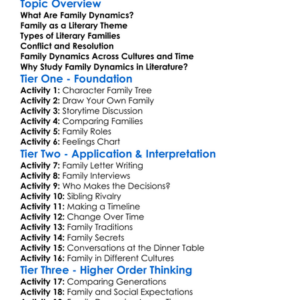 Family Dynamics In Literature Worksheet Activity Booklet