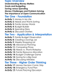 Family Financial Discussions Worksheet Activity Booklet
