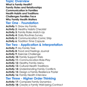 Family Health And Dynamics Worksheet Activity Booklet