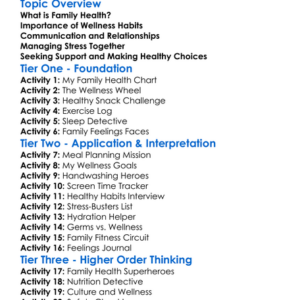 Family Health And Wellness Worksheet Activity Booklet