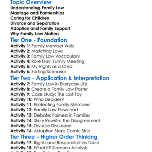 Family Law Foundations Worksheet Activity Booklet