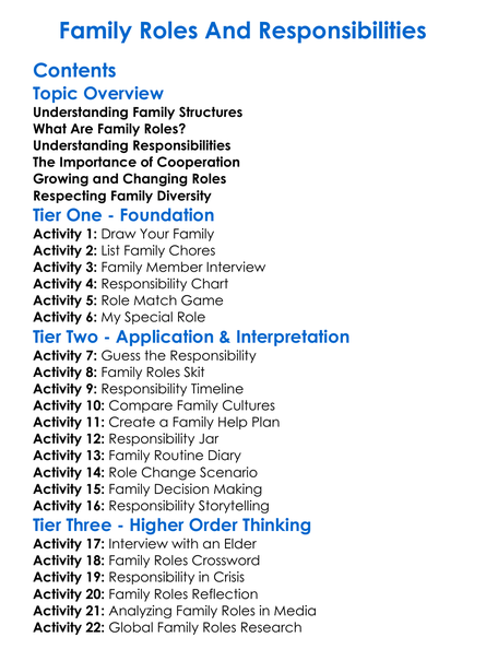 Family Roles And Responsibilities Worksheet Activity Booklet