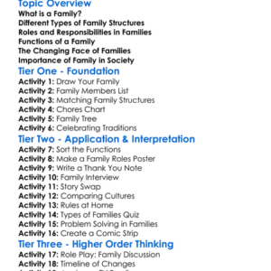 Family Structures And Functions Worksheet Activity Booklet
