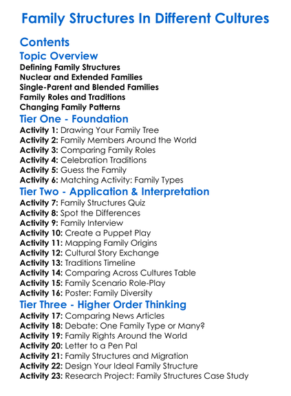 Family Structures In Different Cultures Worksheet Activity Booklet