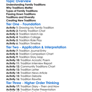 Family Traditions Worksheet Activity Booklet