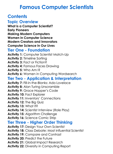 Famous Computer Scientists Worksheet Activity Booklet