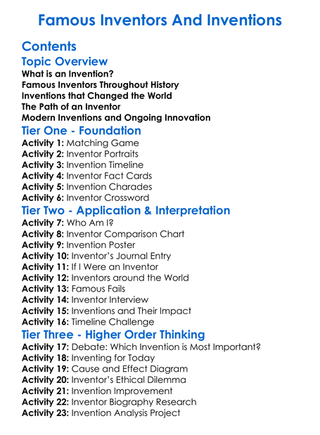 Famous Inventors And Inventions Worksheet Activity Booklet