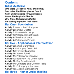 Famous Philosophers Descartes Kant Hume Worksheet Activity Booklet