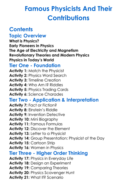 Famous Physicists And Their Contributions Worksheet Activity Booklet
