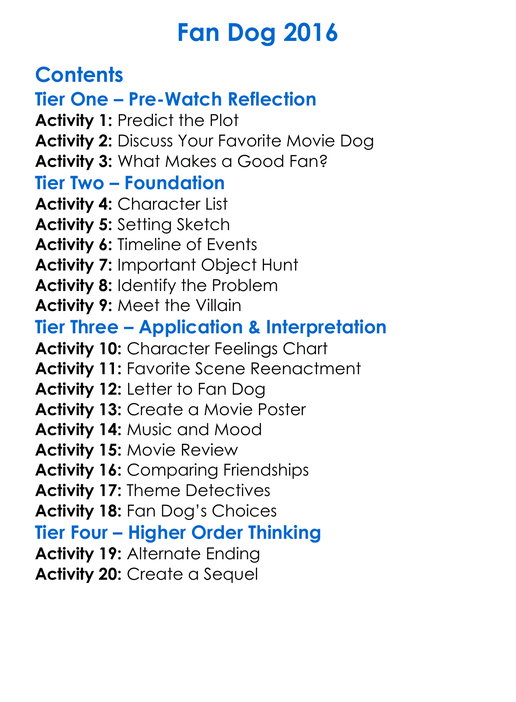 Fan Dog 2016 Worksheet Activity Booklet