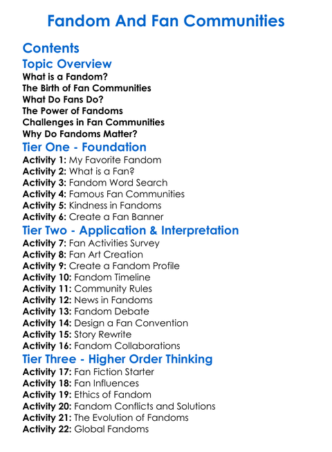 Fandom And Fan Communities Worksheet Activity Booklet