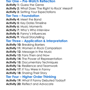 Fanny The Right To Rock 2021 Worksheet Activity Booklet