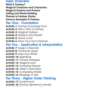 Fantasy Elements Worksheet Activity Booklet