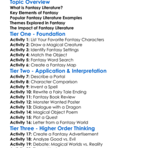 Fantasy Literature Worksheet Activity Booklet