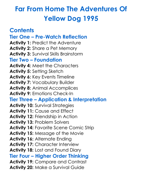 Far From Home The Adventures Of Yellow Dog 1995 Worksheet Activity Booklet