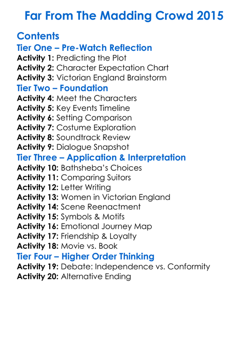 Far From The Madding Crowd 2015 Worksheet Activity Booklet