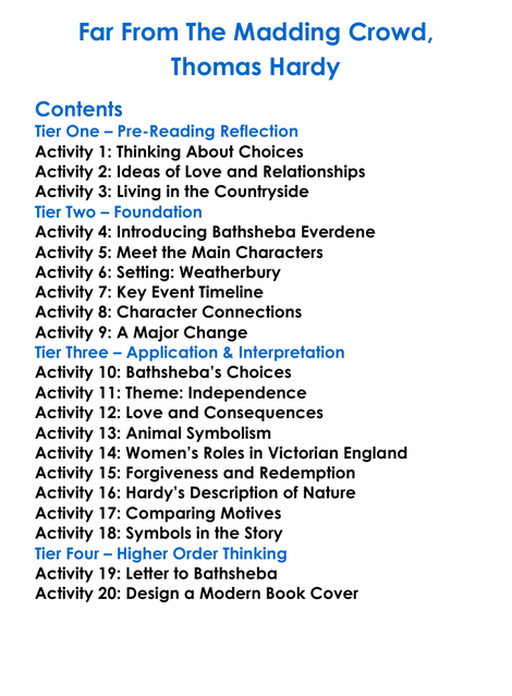 Far From The Madding Crowd Thomas Hardy Worksheet Activity Booklet