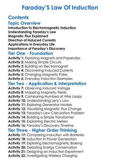 Faradays Law Of Induction Worksheet Activity Booklet