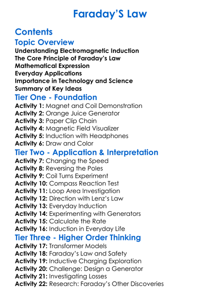 Faradays Law Worksheet Activity Booklet