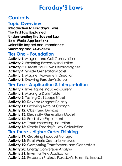 Faradays Laws Worksheet Activity Booklet