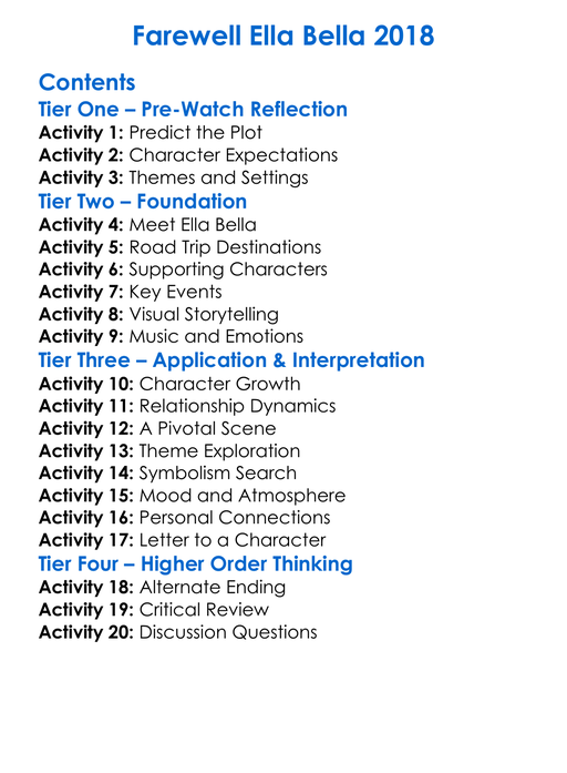 Farewell Ella Bella 2018 Worksheet Activity Booklet