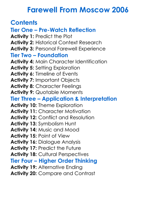 Farewell From Moscow 2006 Worksheet Activity Booklet