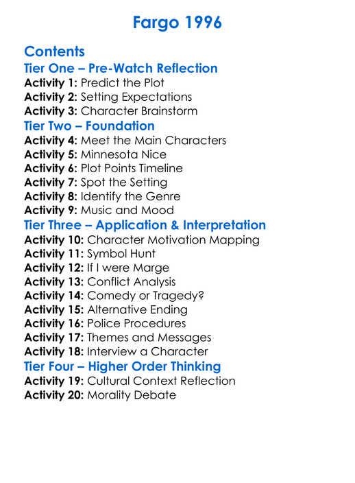 Fargo 1996 Worksheet Activity Booklet