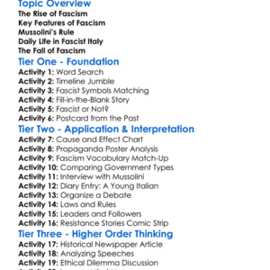 Fascism In Italy Worksheet Activity Booklet
